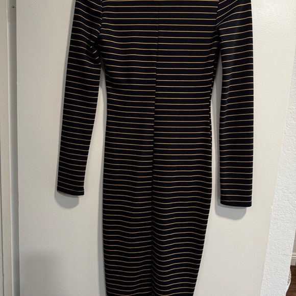Zara Trafaluc Striped Knit Midi Dress – Long Sleeve – Black/Gold – Size S - Picture 7 of 8
